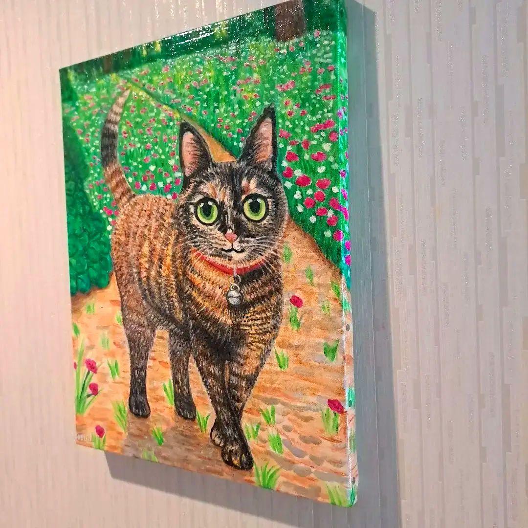 キャンバス油絵　専用　サビ猫ジジちゃんのわくわく散歩♪♪