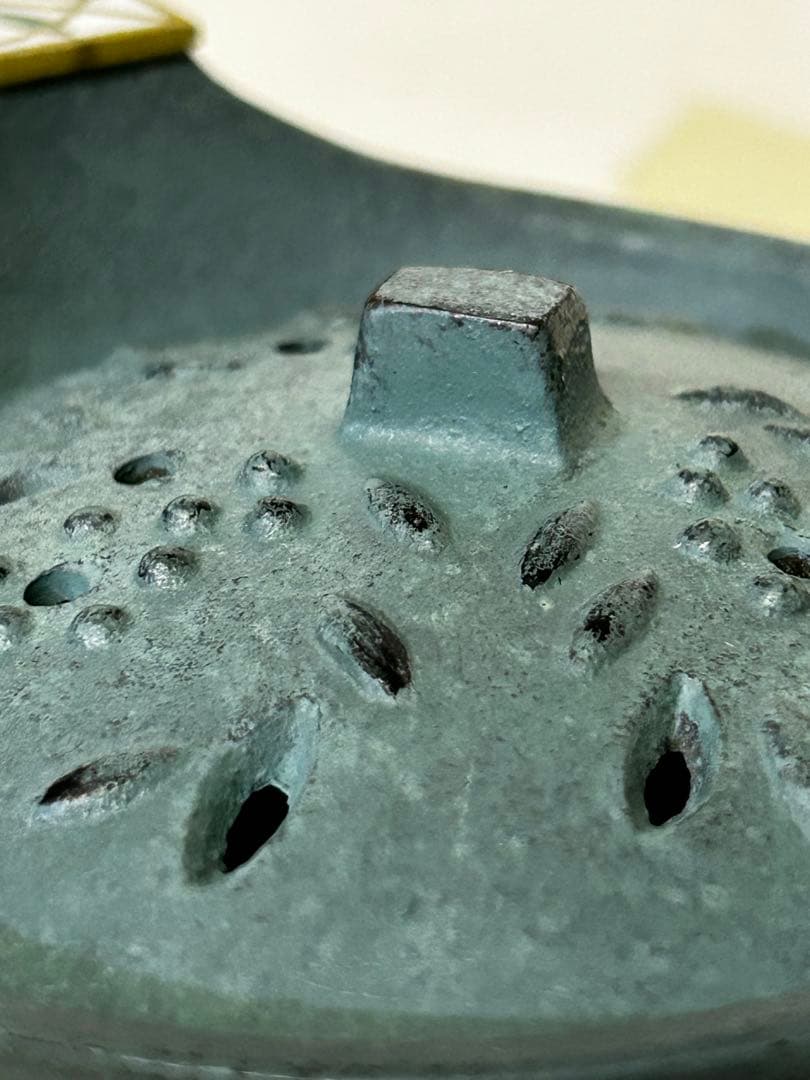 1989年製 石黒 鏘ニ 作 青銅製 手付 香炉「南天」