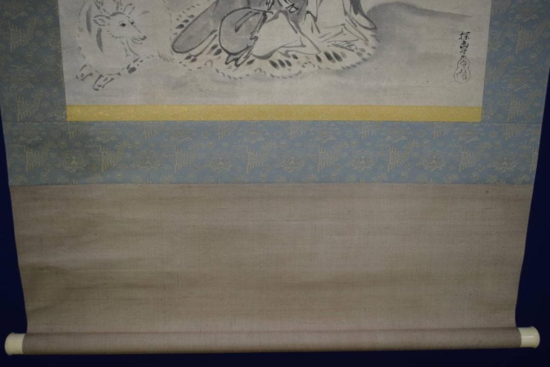真作/狩野探幽/寿老人図/布袋屋掛軸HH-637