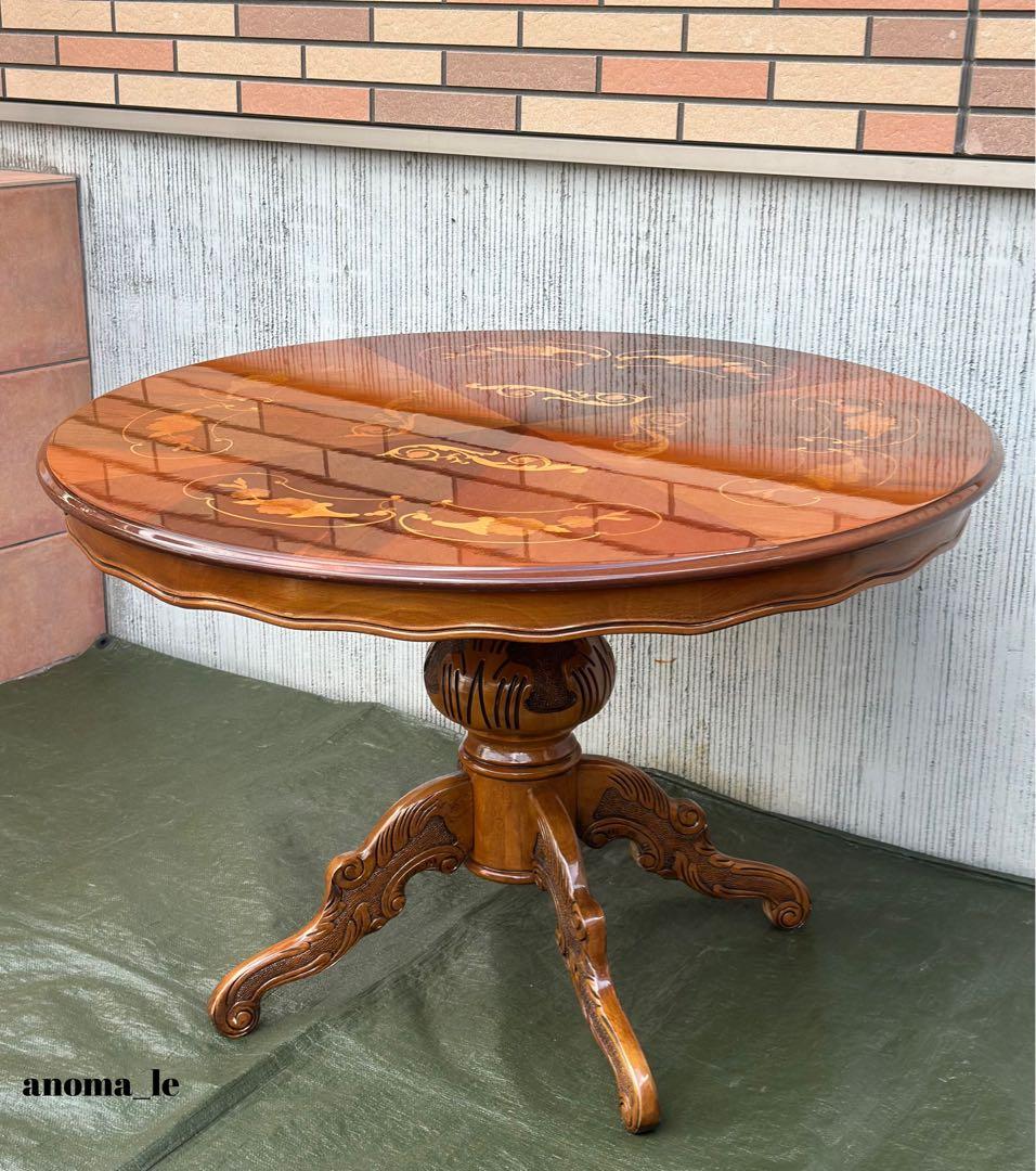【ラウンドテーブル】イタリア　ATTICA　アッティカ　ロココ調　猫足　象嵌細工