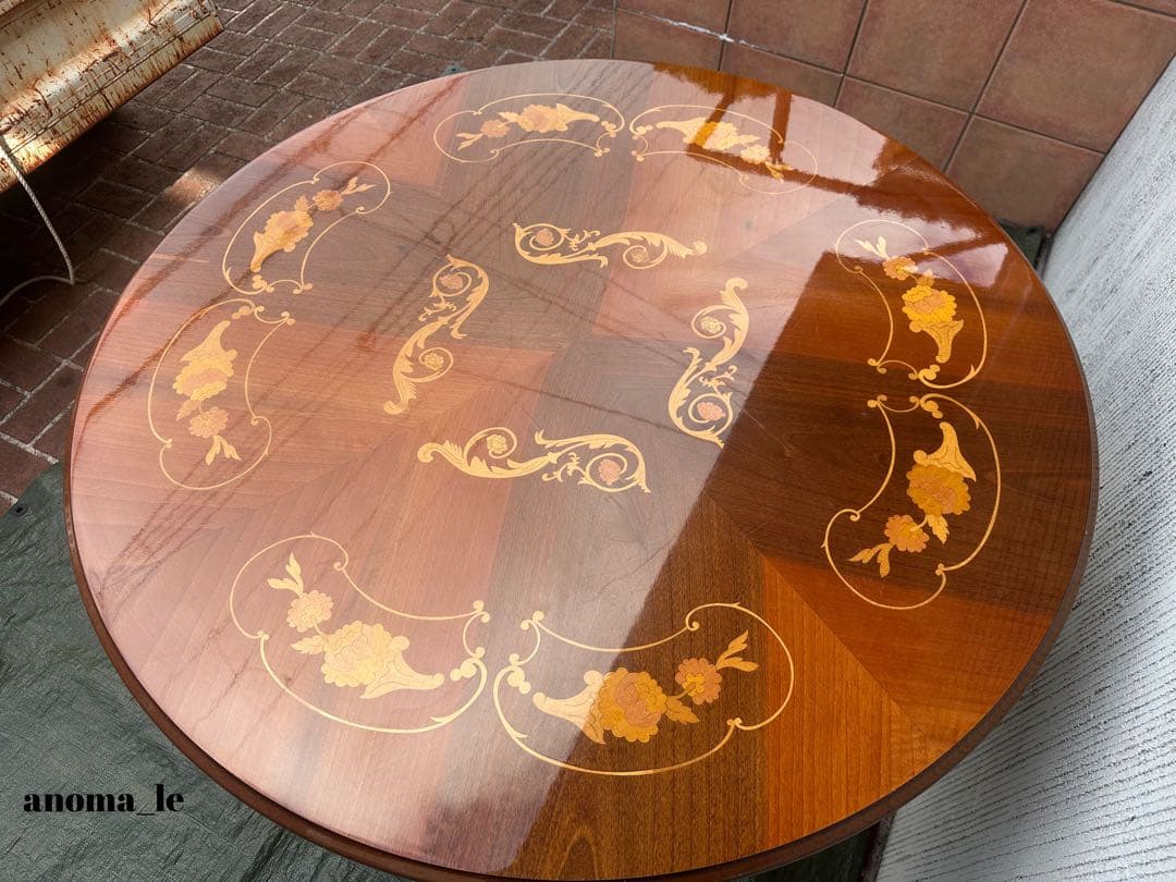 【ラウンドテーブル】イタリア　ATTICA　アッティカ　ロココ調　猫足　象嵌細工