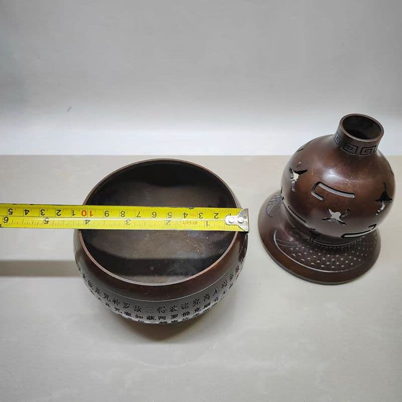 銅製 香炉 透かし彫り心経瓢簞香炉 室内 茶台 書房 薫香炉 装飾品 工芸品置物