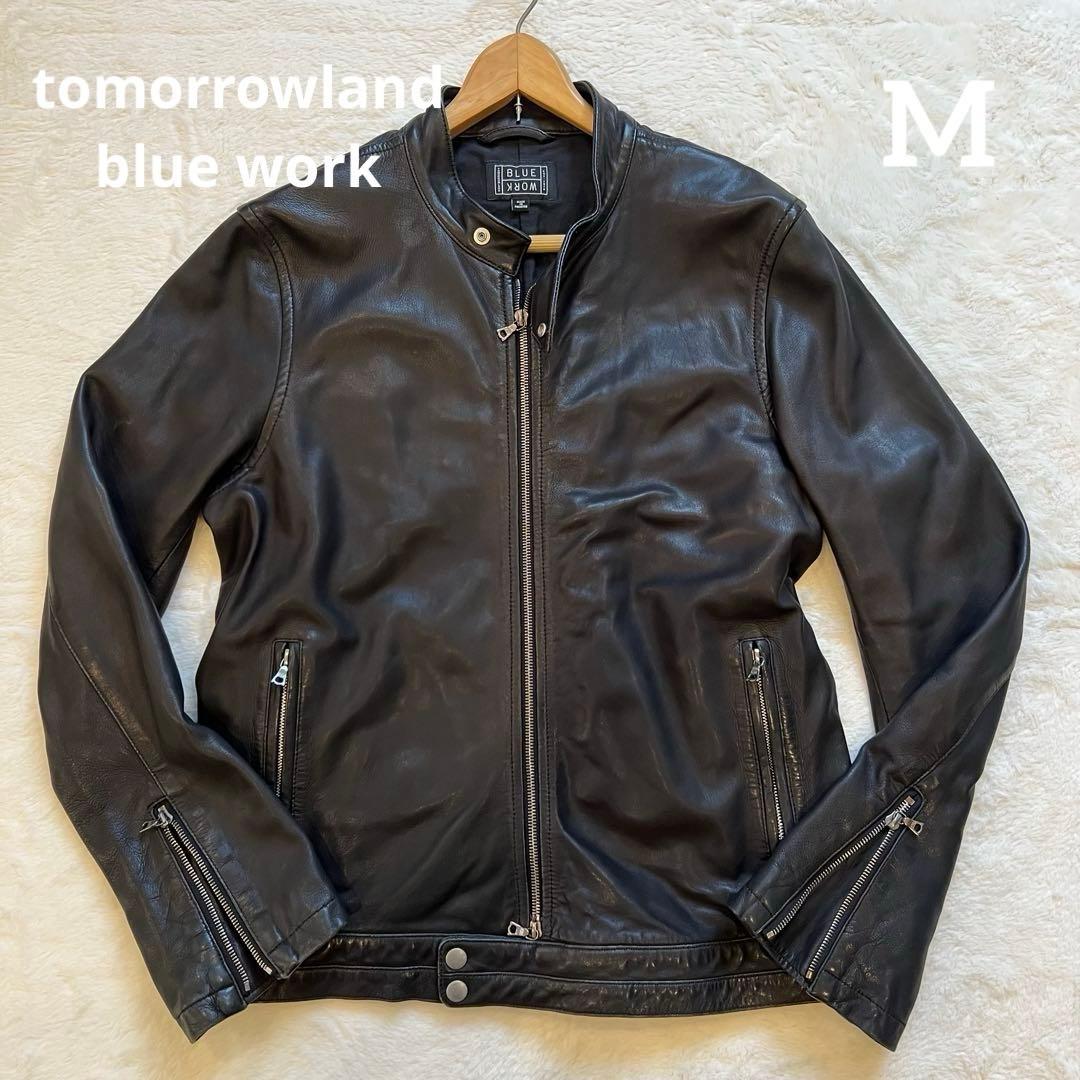 ￼良品✨BLUE WORK　ラムレザー　シングル　ライダース　黒　M