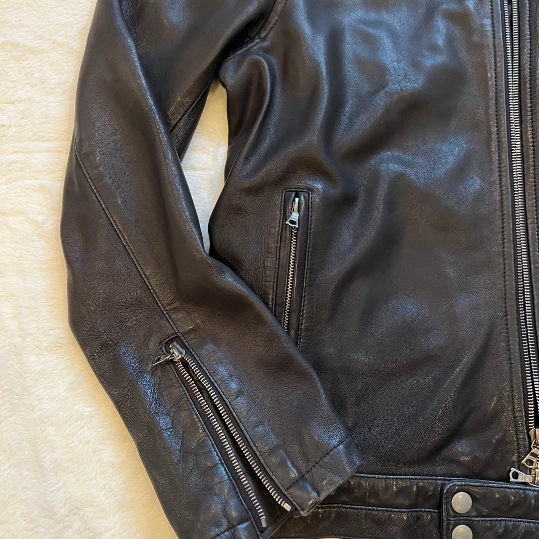 ￼良品✨BLUE WORK　ラムレザー　シングル　ライダース　黒　M