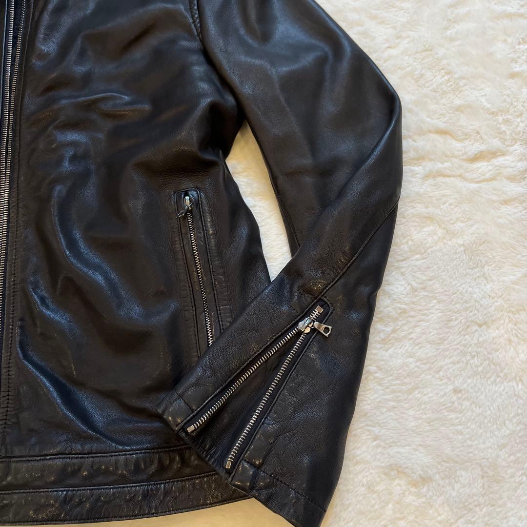 ￼良品✨BLUE WORK　ラムレザー　シングル　ライダース　黒　M