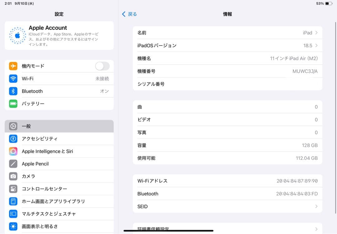iPad Air M2 11インチ スペースグレイ　本体