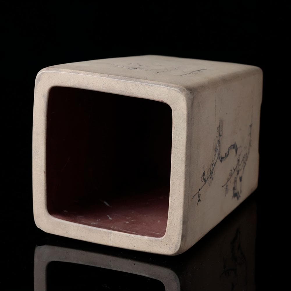 中国古玩 在銘 梅に笹 蟋蟀 漢詩紋 植木鉢 宜興紫砂 盆栽道具 中国美術