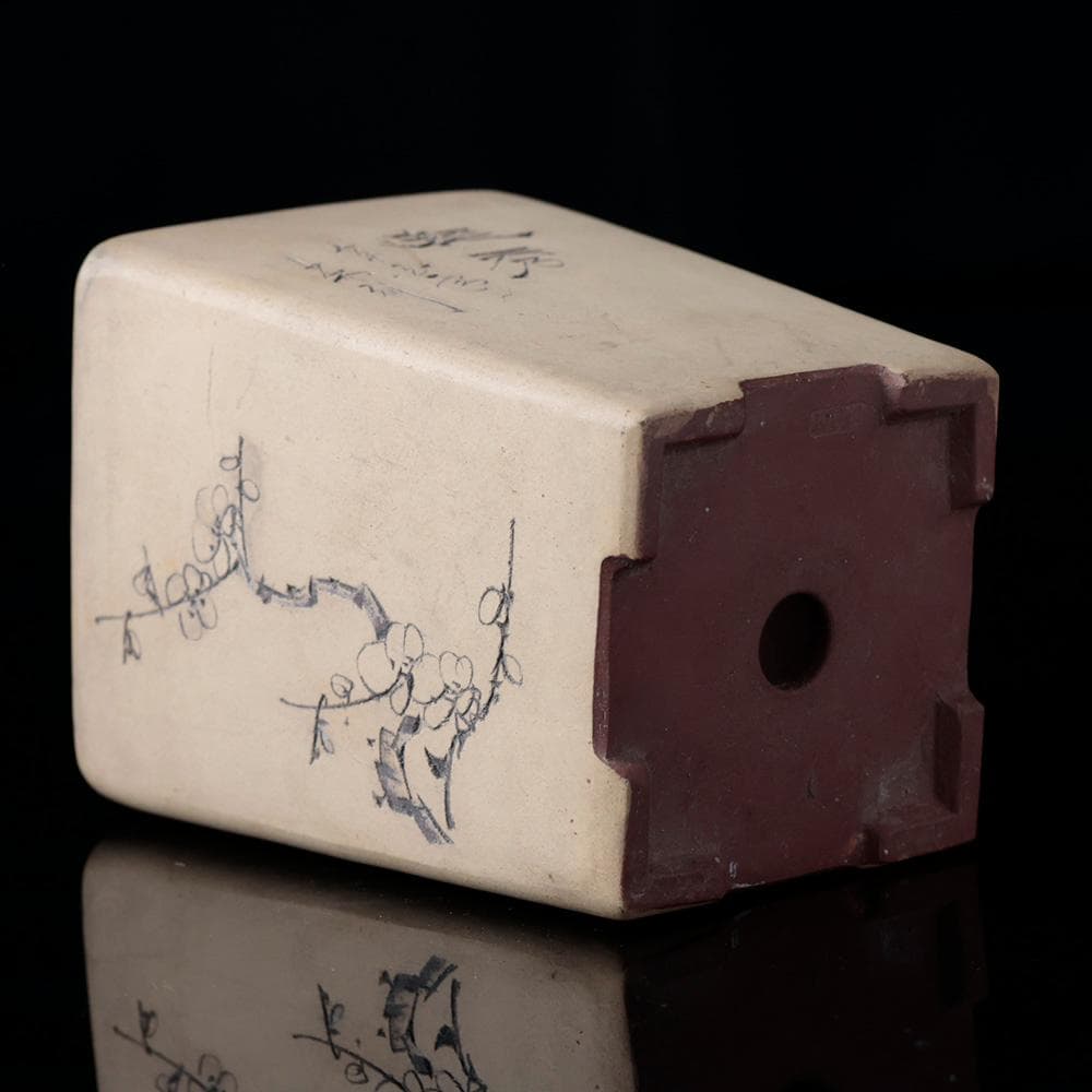 中国古玩 在銘 梅に笹 蟋蟀 漢詩紋 植木鉢 宜興紫砂 盆栽道具 中国美術