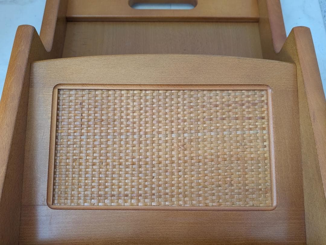 オールドカリモク ビンテージ マガジンラック 2段 ウッド×ラタン 美品