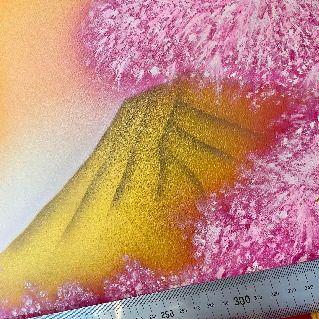 富士山開運絵画新春セール☆満開桜金富士A3サイズ額縁付運気上昇アクリル画原画