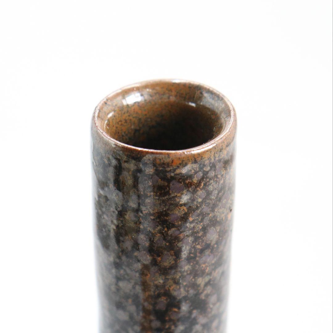 十代 大樋長左衛門(年朗)作 天目釉 魚文花入 花瓶 花器 二重箱　AB844