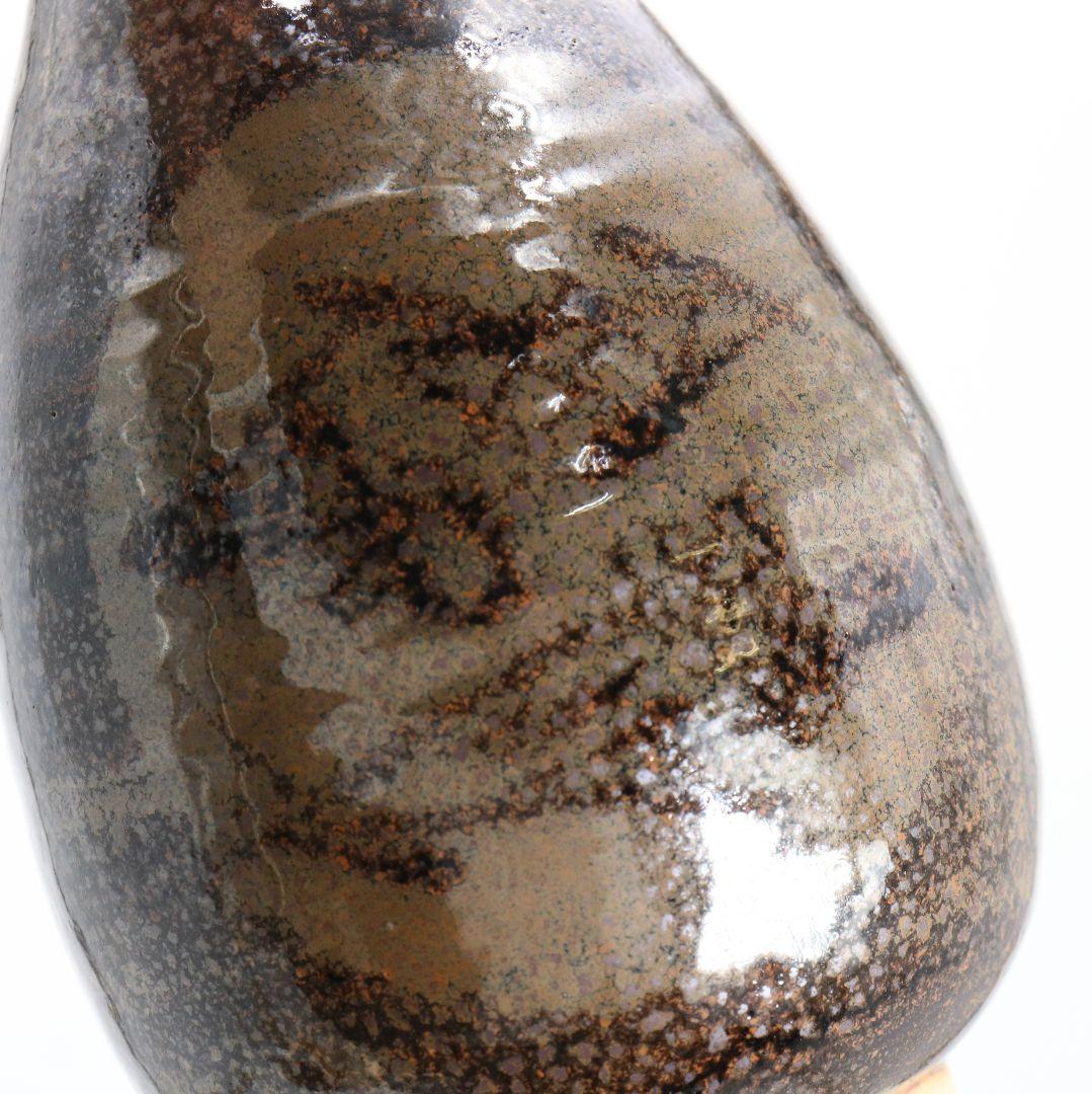 十代 大樋長左衛門(年朗)作 天目釉 魚文花入 花瓶 花器 二重箱　AB844