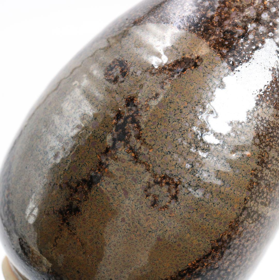 十代 大樋長左衛門(年朗)作 天目釉 魚文花入 花瓶 花器 二重箱　AB844