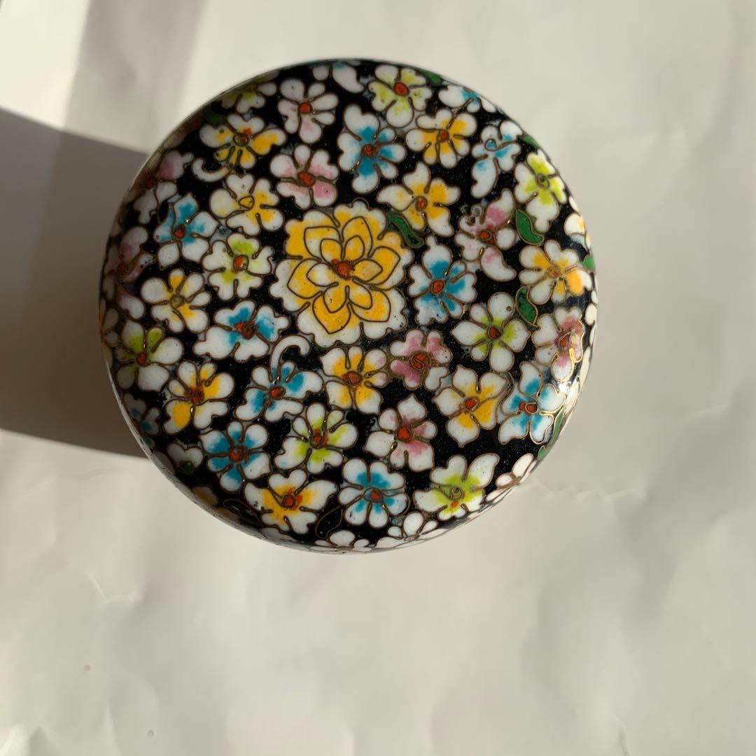 中国　景泰藍萬花棗　有線七宝