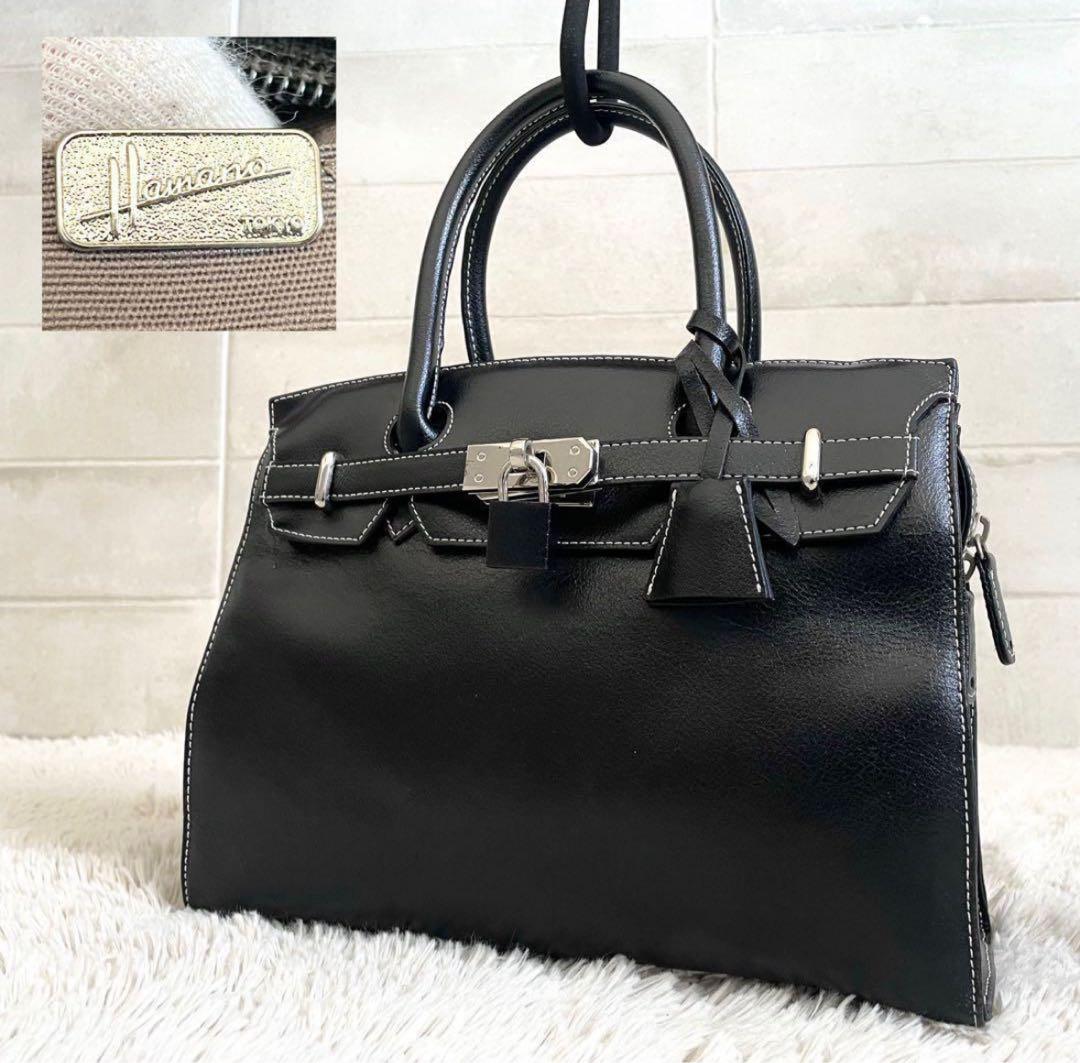濱野鞄 HAMANO トート ハンドバッグ レザー シルバー金具 皇室御用達 黒