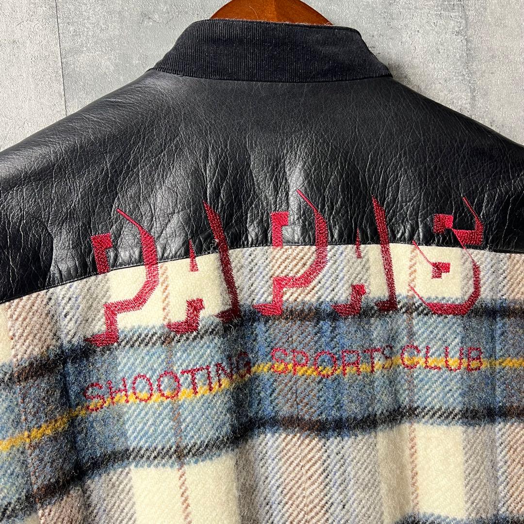 PAPAS パパス　レザー切り替えチェックジャケット　サイズL