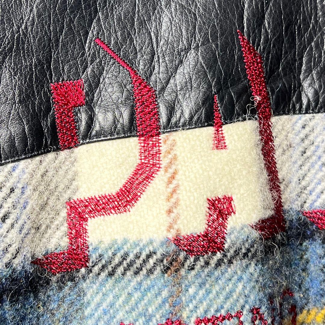 PAPAS パパス　レザー切り替えチェックジャケット　サイズL