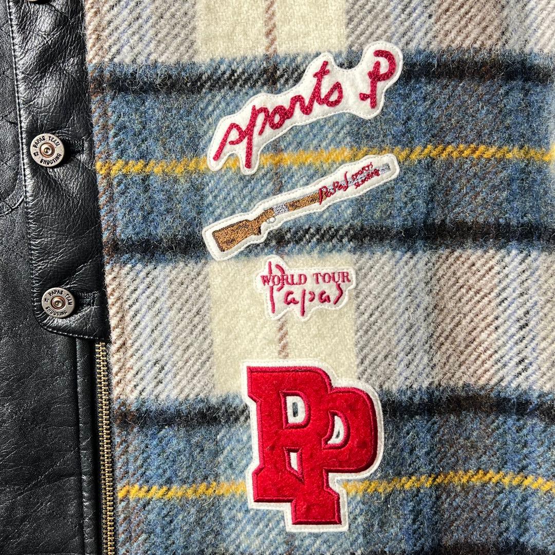 PAPAS パパス　レザー切り替えチェックジャケット　サイズL