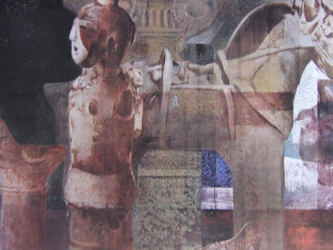 飯泉俊夫、【はにわ（博物館にて）】、希少な額装用画集より、新品額装付