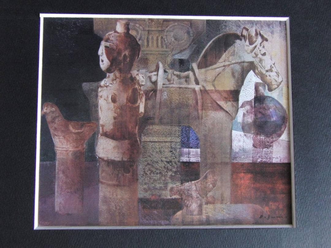 飯泉俊夫、【はにわ（博物館にて）】、希少な額装用画集より、新品額装付