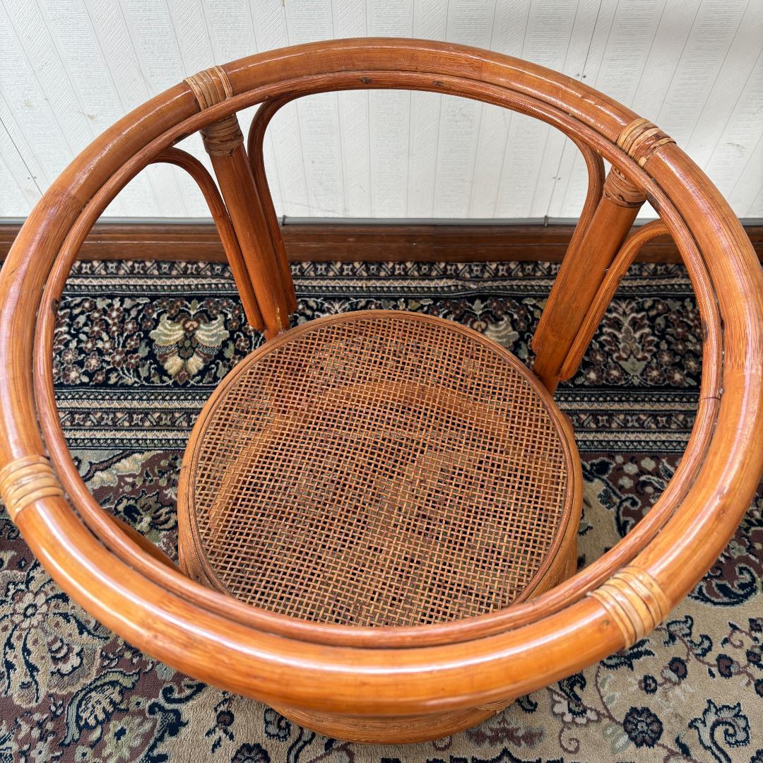 ヴィンテージ ラタン丸型ガラステーブル サイドテーブル 昭和レトロ リゾート家具