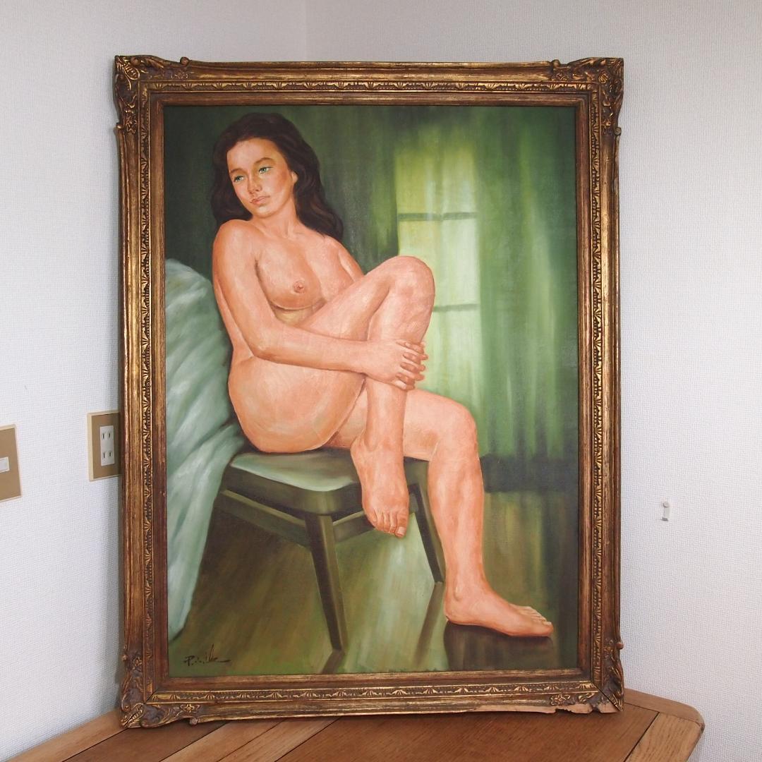 【良品】油彩画/油絵/絵画「裸婦」外国人女性 40号 OIL PAINTING