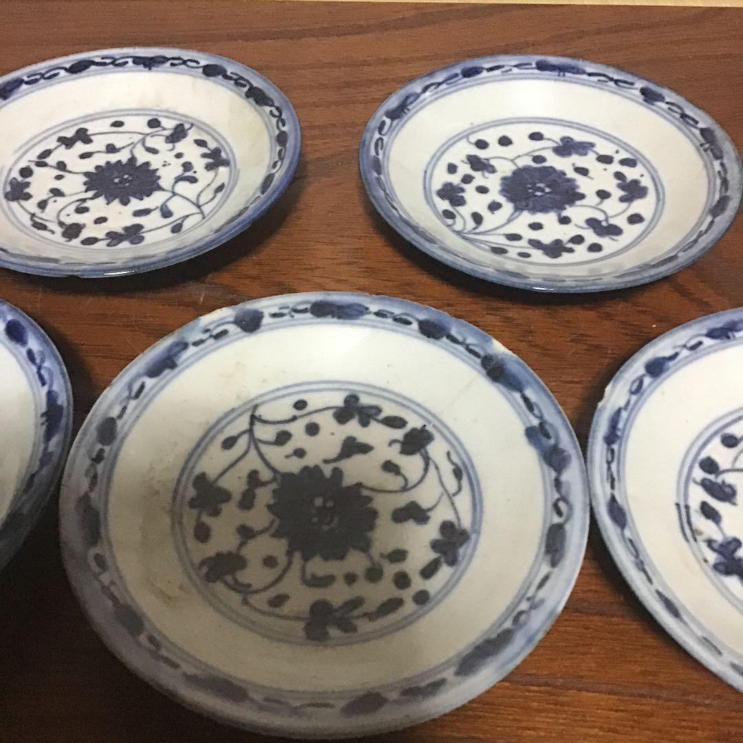 新渡染付花の図皿5客　清時代　唐物　中国美術