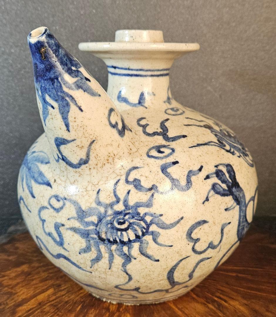 中国南方系古陶磁器　李朝系古陶磁器　青華　雲龍図　水瓶　酒瓶　酒注ぎ　壺　花入れ