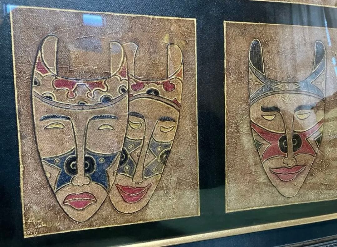 マスクデザインのアート作品 油彩画　オイルペインティング