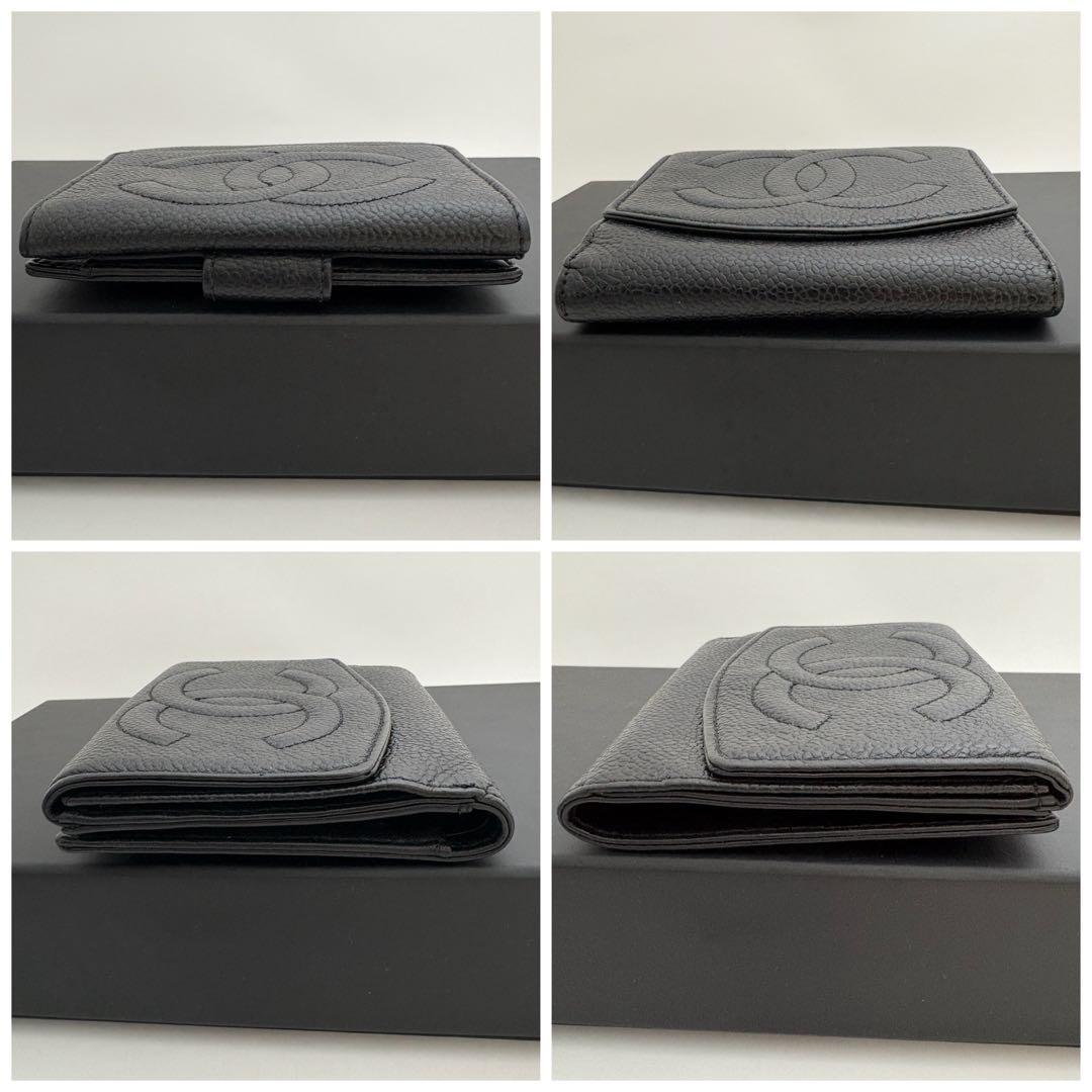 美品　シャネル　キャビアスキン　デカココ　Wホック　二つ折り　コンパクト　財布