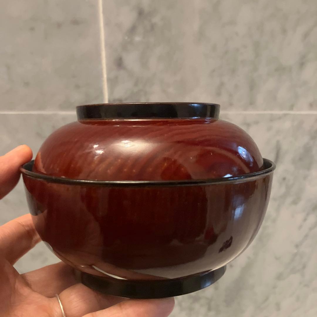 ユリコ様アンティーク明治　金彩の蝶々や牡丹の花が美し過ぎる木製輪島漆塗りお椀2客