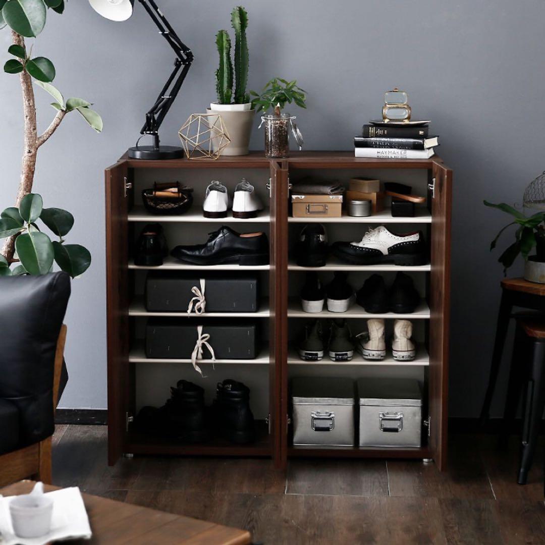 LOWYA シューズボックス 下駄箱 木目 ブラウン 収納棚