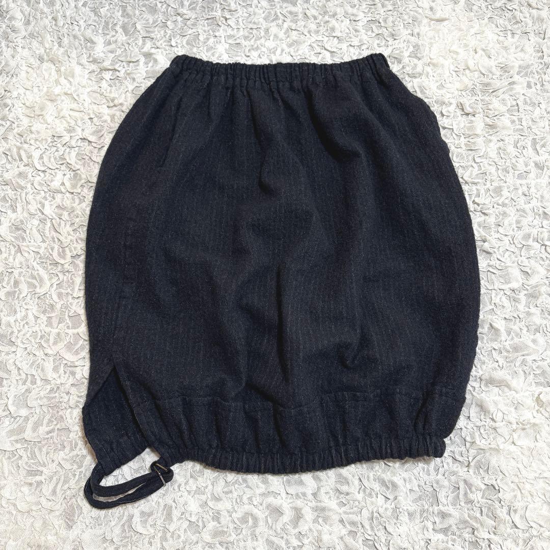 美品　y's バルーン スカート　ストライプ　ウール　ウエストゴム　ジョガー