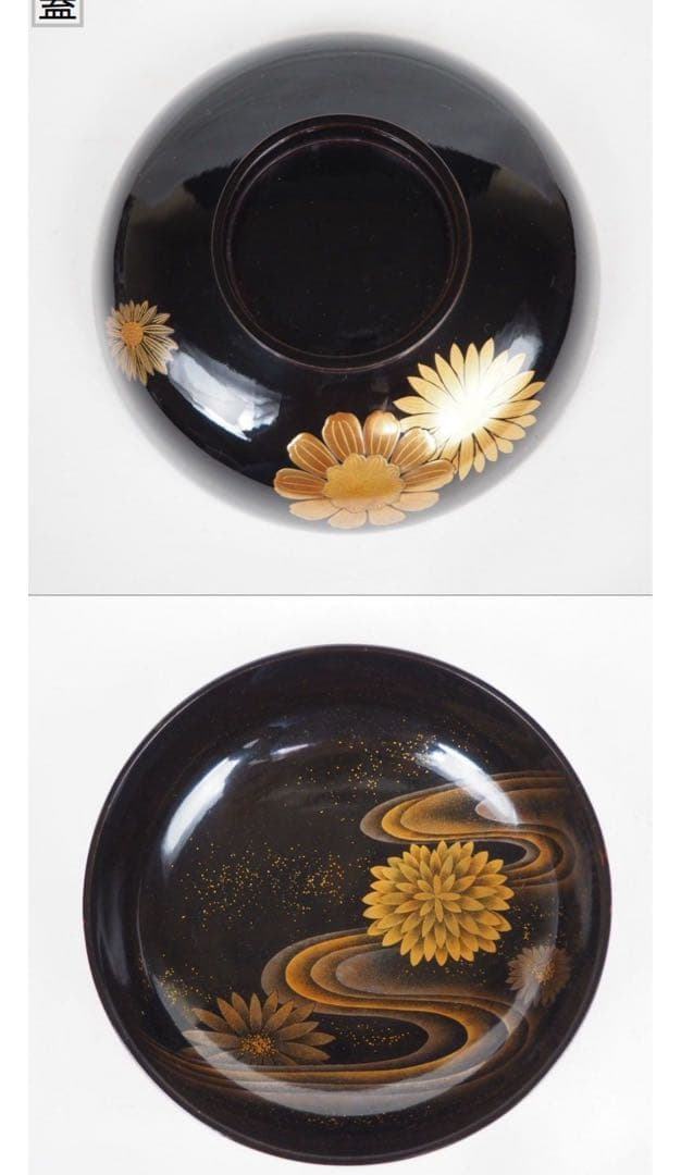 送料無料　江戸～明治日本橋老舗黒江屋　蔦家紋　本塗地散菊花金蒔絵吸物椀10客共箱