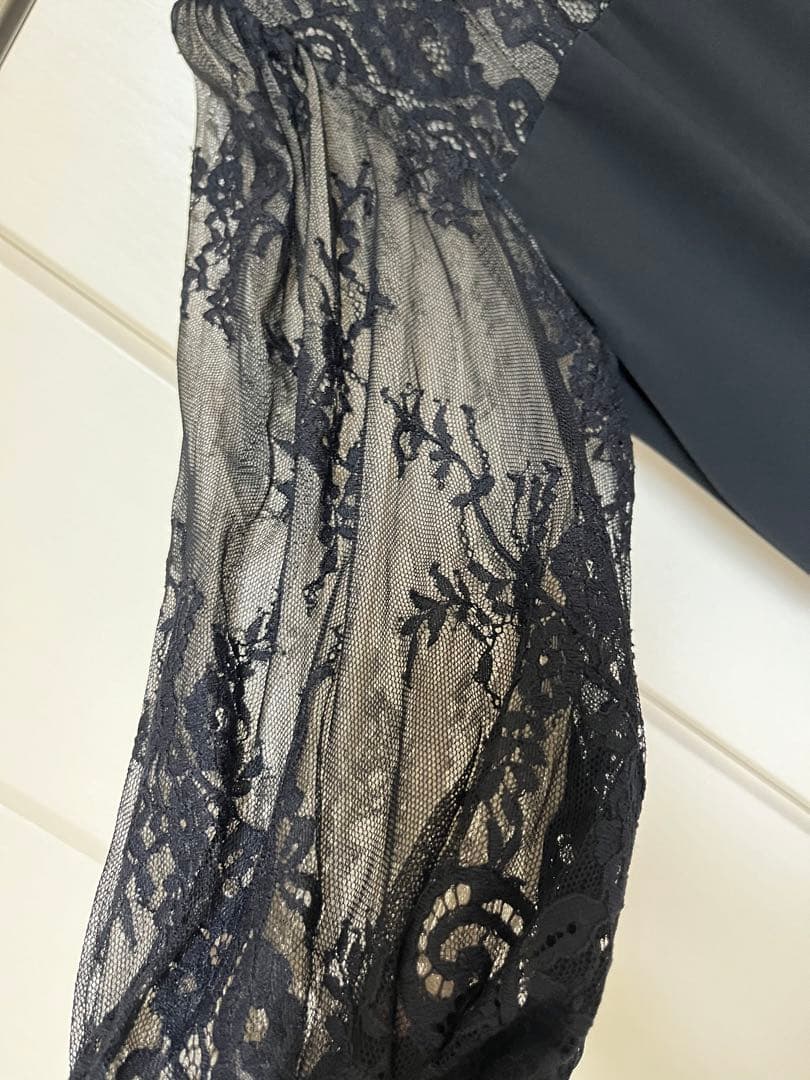 美品◆GIRL レース切り替えパフスリーブ ロングドレスL オケージョン 結婚式