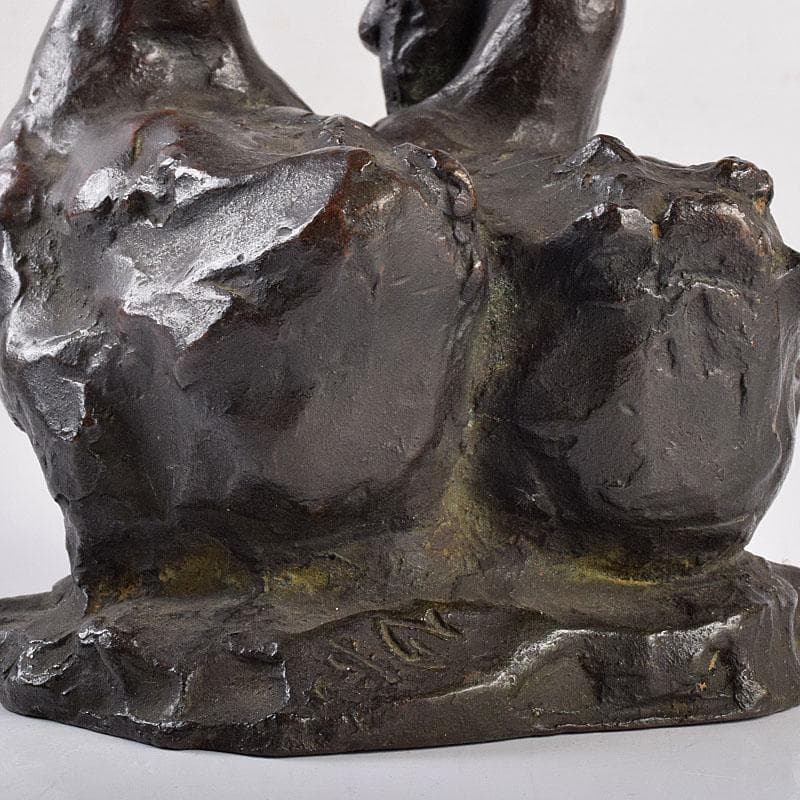 中国　古銅　家鴨　アヒル　置物　在銘　V　R8930