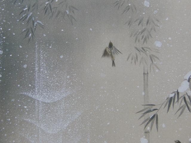 花岡哲象、【雪しずり】、希少な額装用画集より、新品額装付、状態良好