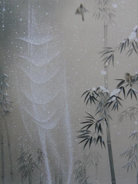 花岡哲象、【雪しずり】、希少な額装用画集より、新品額装付、状態良好