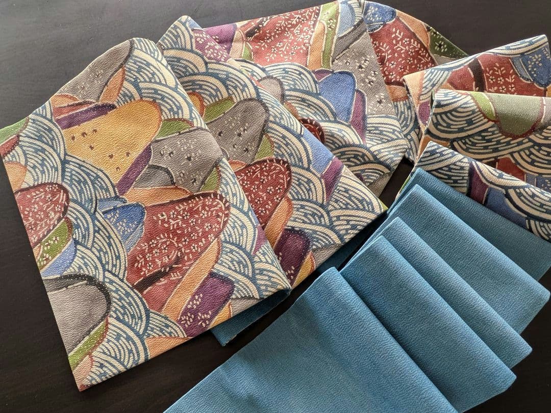 正絹　紬　紅型染め名古屋帯　遠山