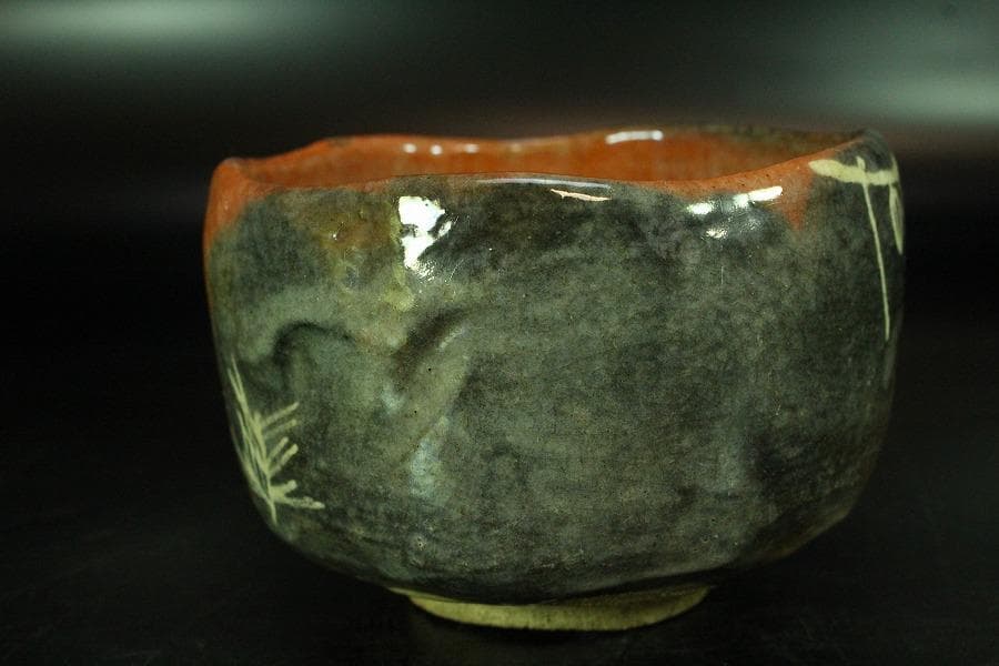 茶道具 小川長楽 作 赤楽 しめ縄 茶碗 在印 保証(K-A410)