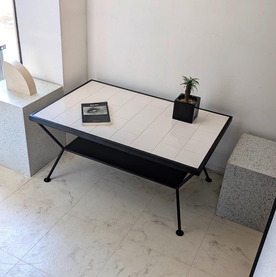 アイアンフレーム タイル テーブル 白 90s ビンテージ ミッドセンチュリー