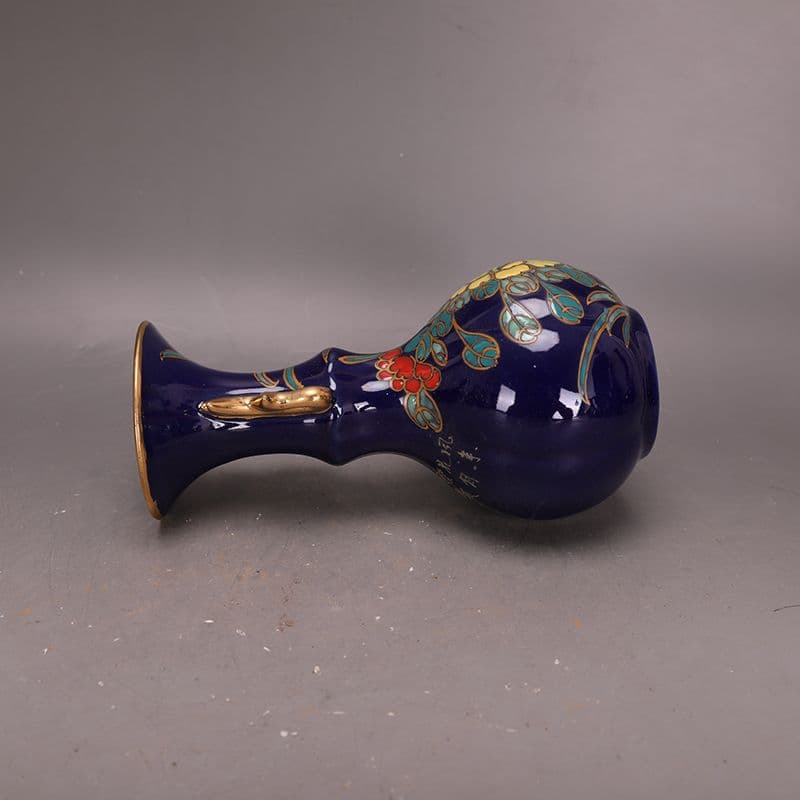 宋汝窯蒔絵景泰藍彩画花鳥如意花瓶 景徳鎮 陶磁器 装飾品 現代工芸品美術品 置物