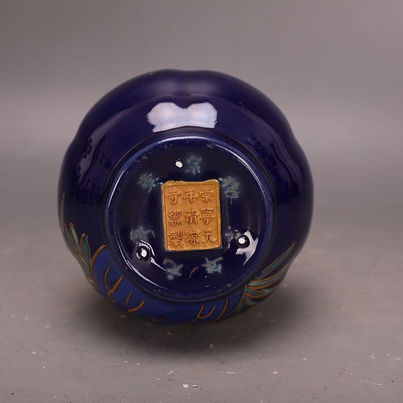 宋汝窯蒔絵景泰藍彩画花鳥如意花瓶 景徳鎮 陶磁器 装飾品 現代工芸品美術品 置物