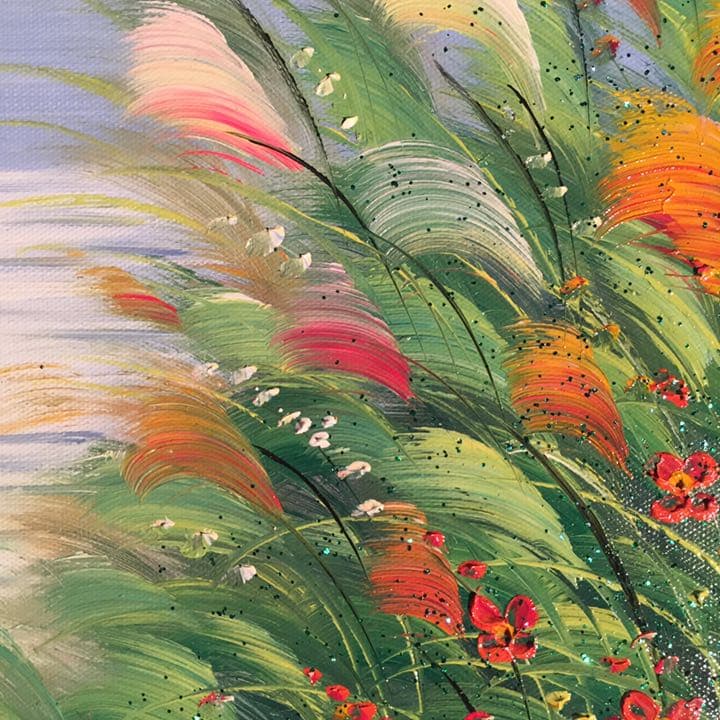 手書き油絵 海と海鳥 額付 絵画 インテリア