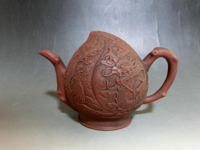 水注■朱泥水注 桃実壺 水次 人物絵 桃型 急須 水滴 古玩 唐物 中国骨董品■