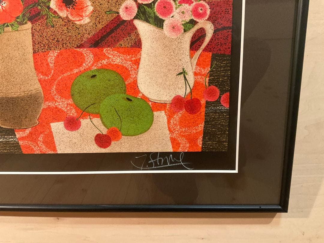 イヴ・ガンヌ　「アネモネのある静物」　リトグラフ　直筆サイン・エディション有り