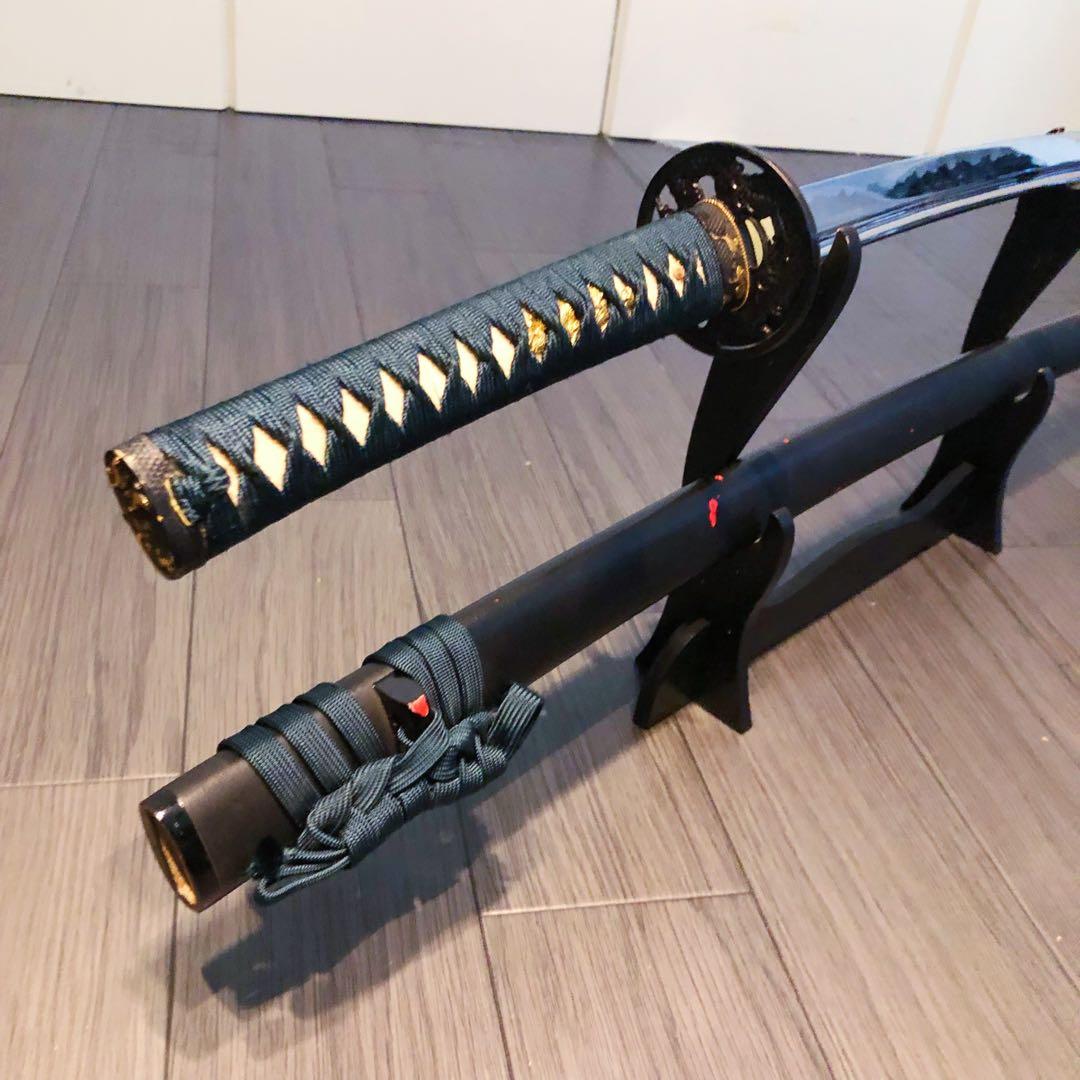 高級模造刀　居合刀　樋入り刀身　緑拵え　太刀　本格模造刀