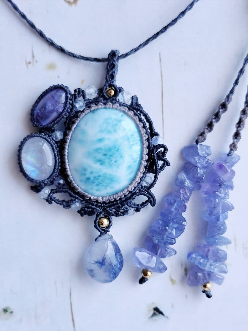 ラリマーマクラメネックレス✼碧音✼