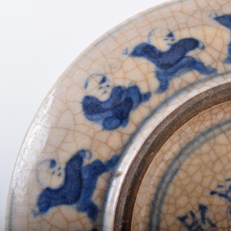 中国　大清康煕年製款　青花　唐子文　香合　時代箱付　G　R8252