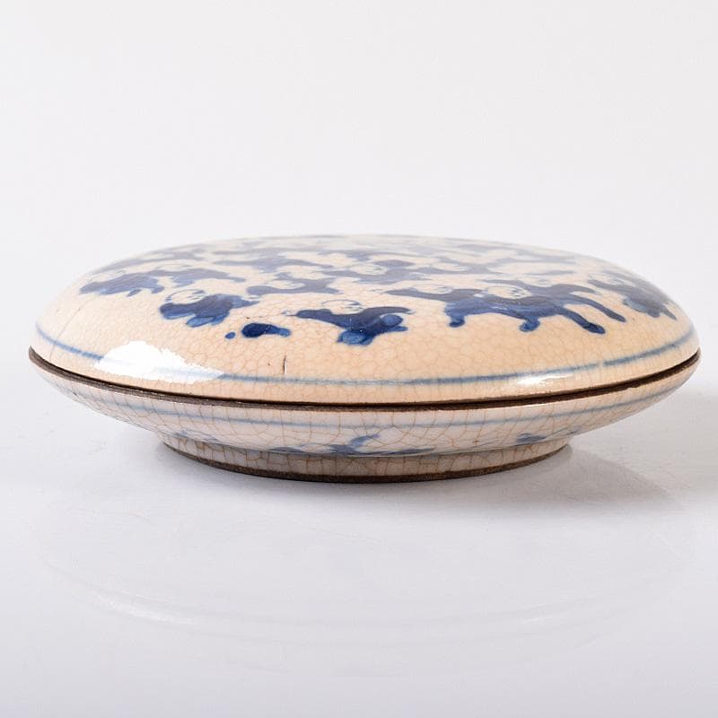 中国　大清康煕年製款　青花　唐子文　香合　時代箱付　G　R8252